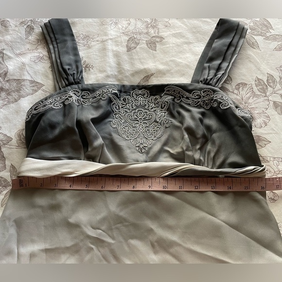 Y2K Beaded Silk Ombré Grey Babydoll Top 6 Medium Fairycore Feminine Dainty Boho - Picture 7 of 8